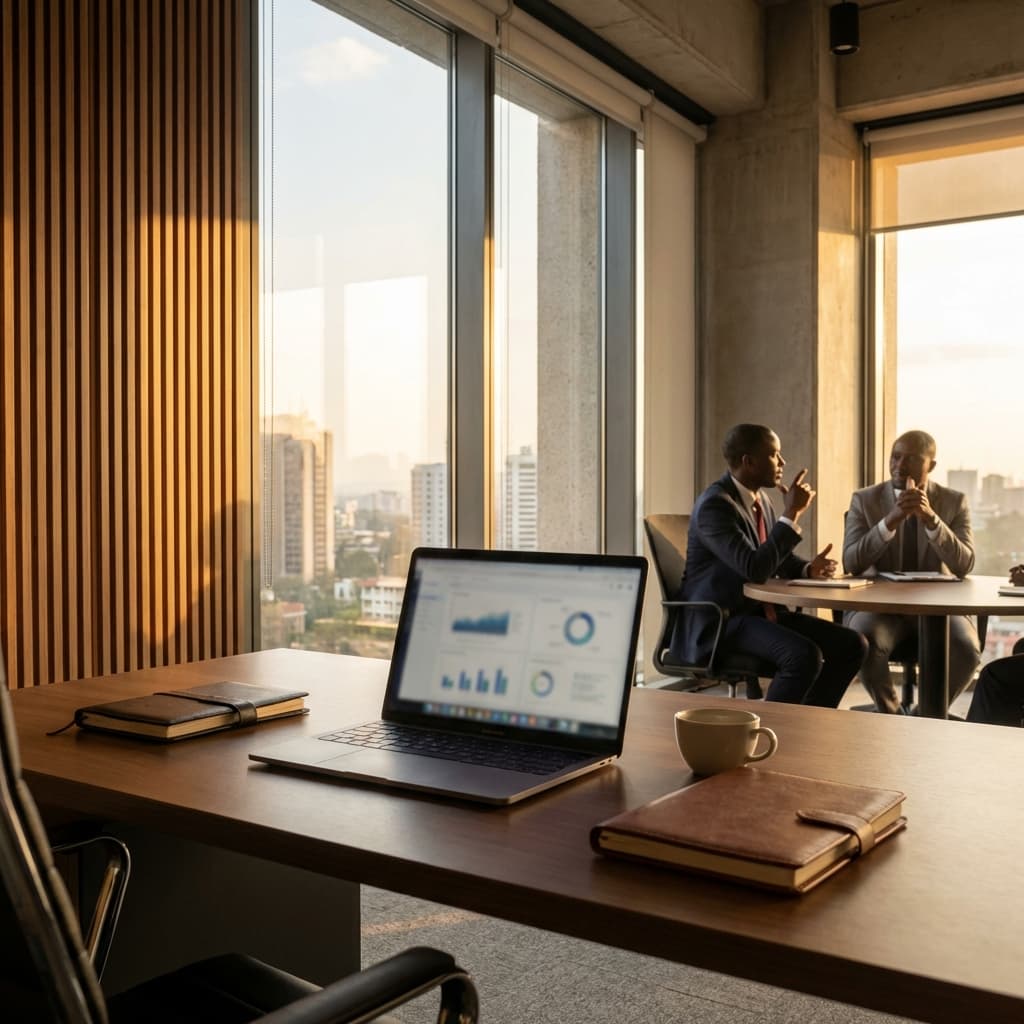 Modern office workspace for strategic marketing planning