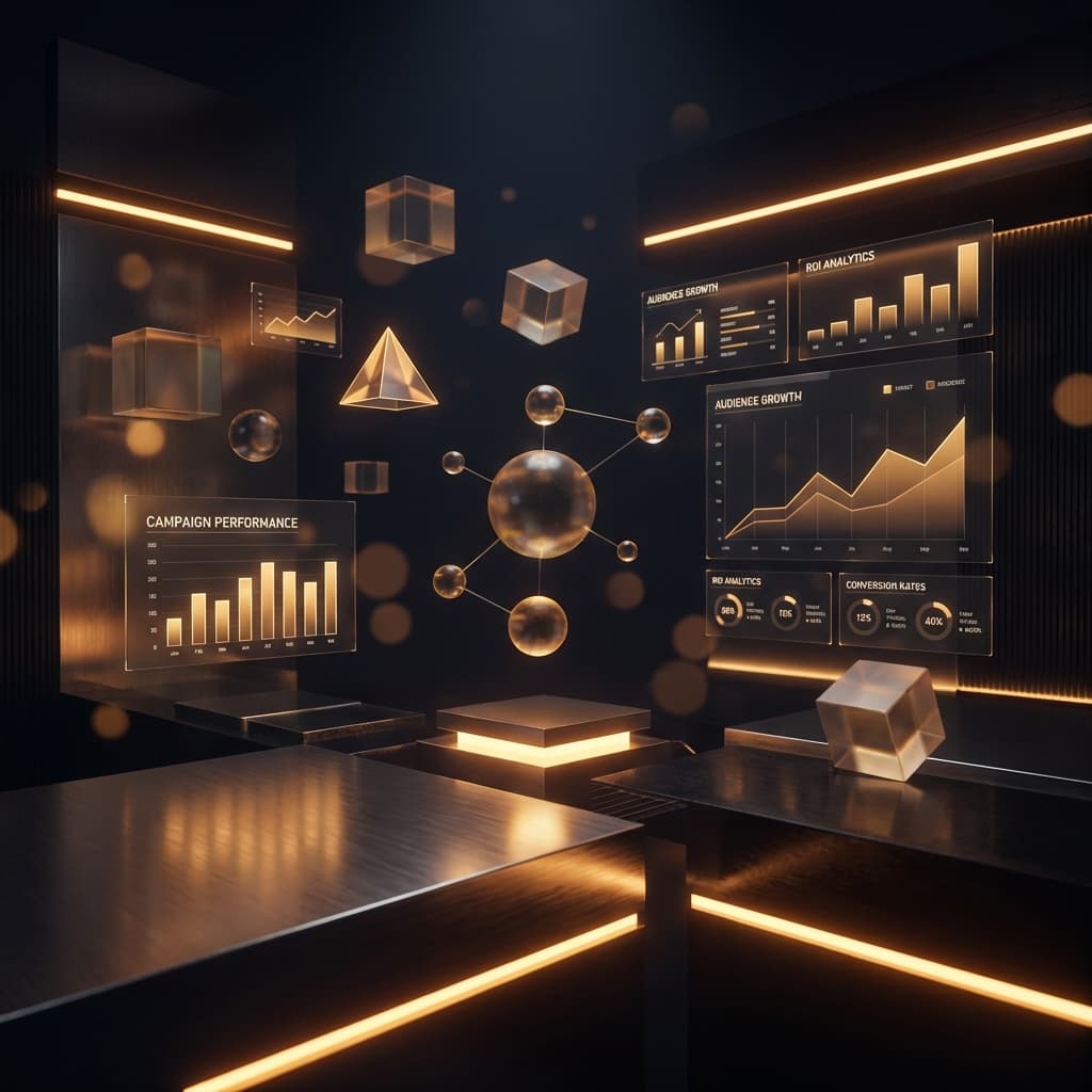 Abstract digital marketing analytics visualization with performance data